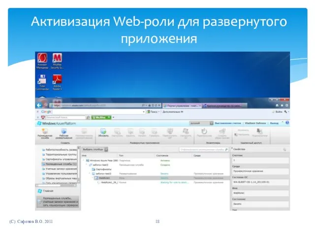 (C) Сафонов В.О. 2011 Активизация Web-роли для развернутого приложения