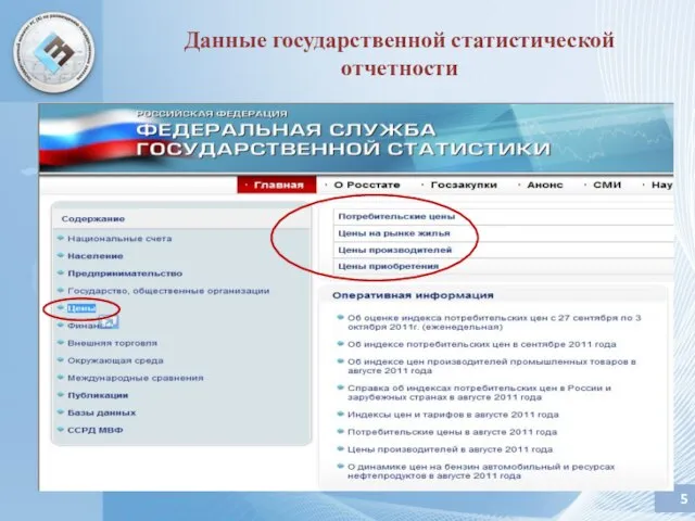 Данные государственной статистической отчетности