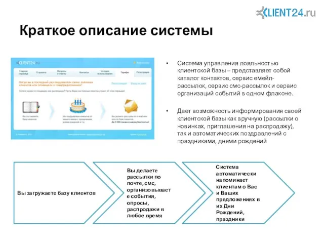 Краткое описание системы Система управления лояльностью клиентской базы – представляет собой каталог