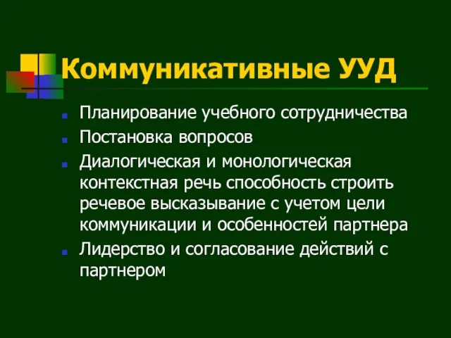 Коммуникативные УУД Планирование учебного сотрудничества Постановка вопросов Диалогическая и монологическая контекстная речь