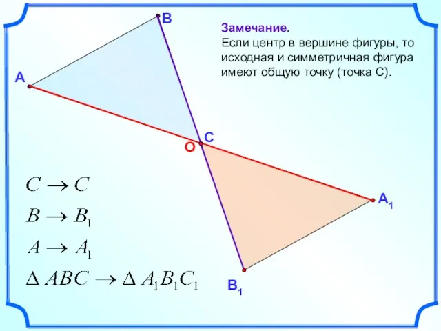 А В Замечание. Если центр в вершине фигуры, то исходная и симметричная