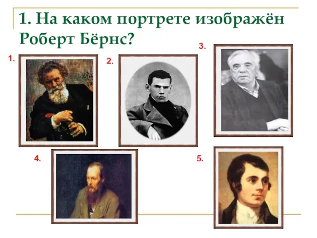 1. На каком портрете изображён Роберт Бёрнс? 1. 2. 3. 4. 5.