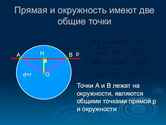 Прямая и окружность имеют две общие точки А В О Н p