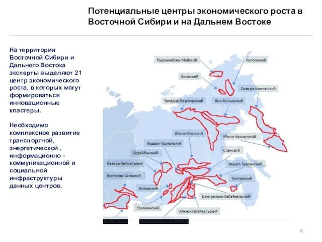 Потенциальные центры экономического роста в Восточной Сибири и на Дальнем Востоке На