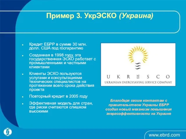 Пример 3. УкрЭСКО (Украина) Кредит ЕБРР в сумме 30 млн. долл. США