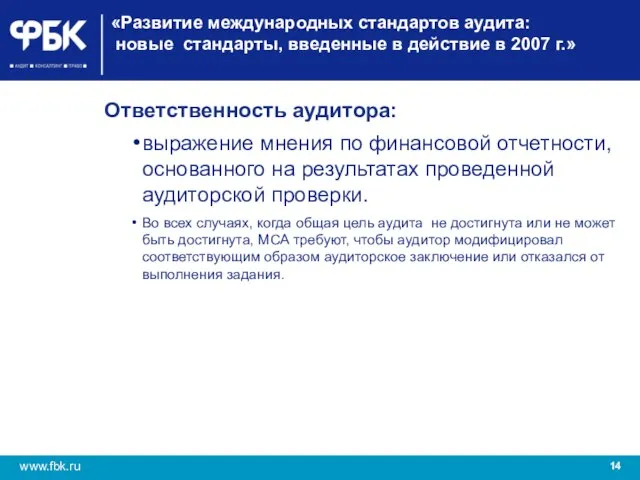 «Развитие международных стандартов аудита: новые стандарты, введенные в действие в 2007 г.»