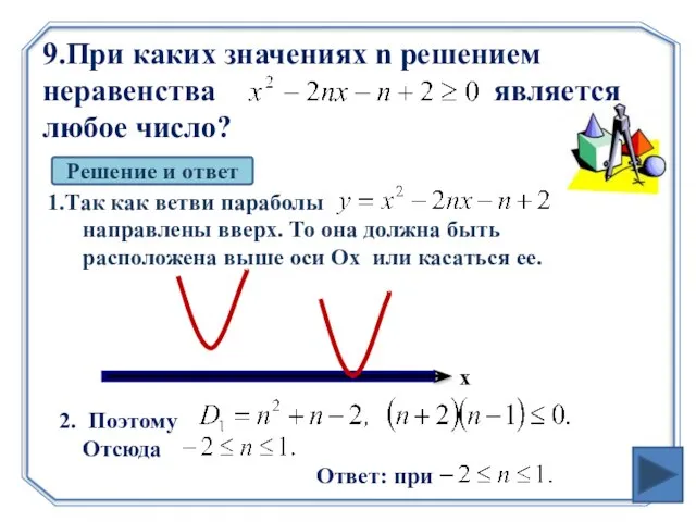 9.При каких значениях n решением неравенства является любое число? Решение и ответ