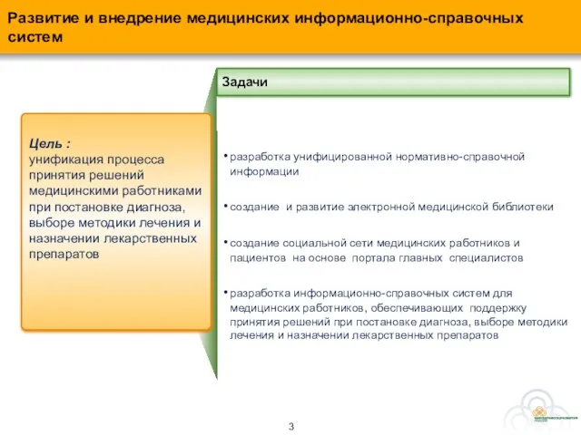 Цель : унификация процесса принятия решений медицинскими работниками при постановке диагноза, выборе