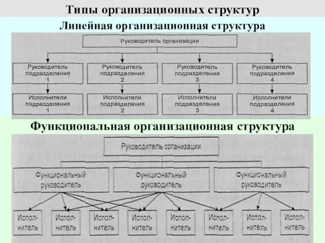 Типы организационных структур Линейная организационная структура Функциональная организационная структура