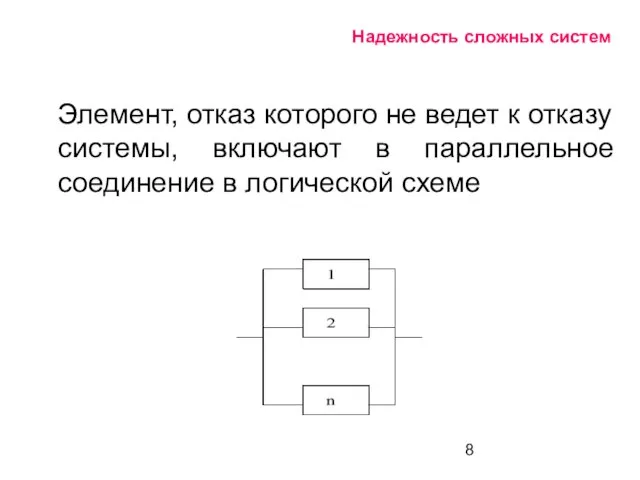 Надежность сложных систем Элемент, отказ которого не ведет к отказу системы, включают