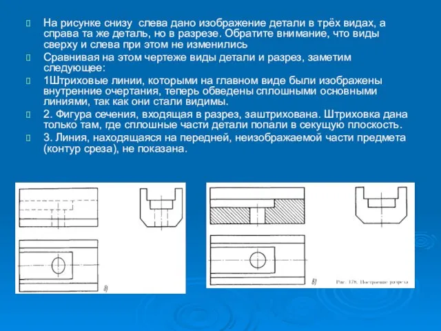 На рисунке снизу слева дано изображение детали в трёх видах, а справа