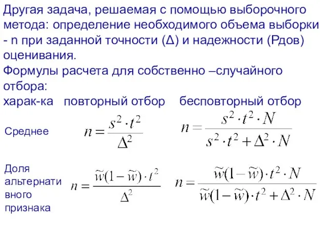 Другая задача, решаемая с помощью выборочного метода: определение необходимого объема выборки -