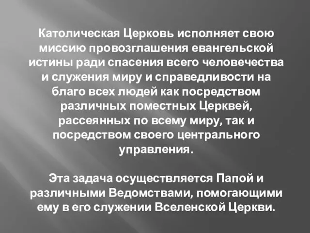 Католическая Церковь исполняет свою миссию провозглашения евангельской истины ради спасения всего человечества