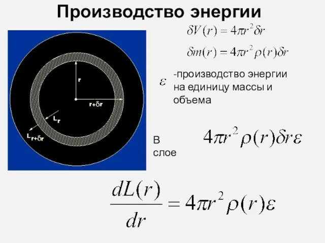 Производство энергии -производство энергии на единицу массы и объема В слое