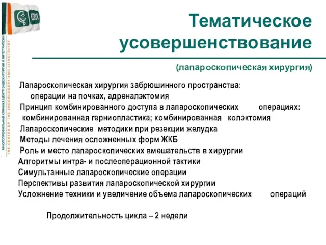 Тематическое усовершенствование (лапароскопическая хирургия) Лапароскопическая хирургия забрюшинного пространства: операции на почках, адреналэктомия