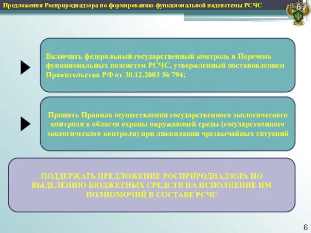 Предложения Росприроднадзора по формированию функциональной подсистемы РСЧС Включить федеральный государственный контроль в