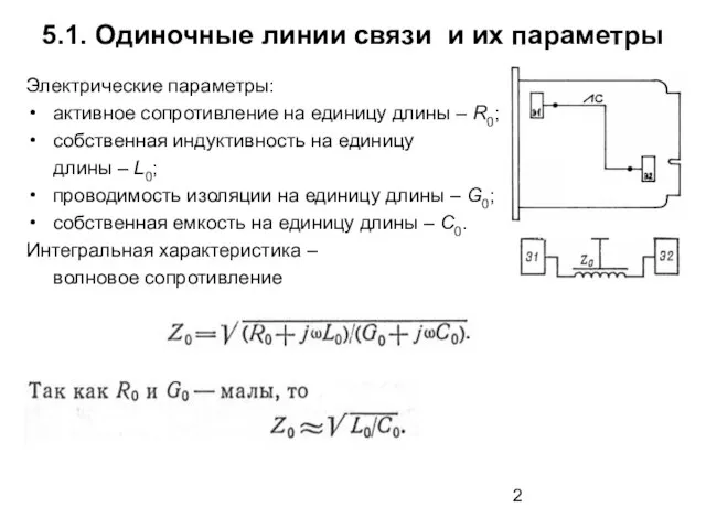 5.1. Одиночные линии связи и их параметры Электрические параметры: активное сопротивление на