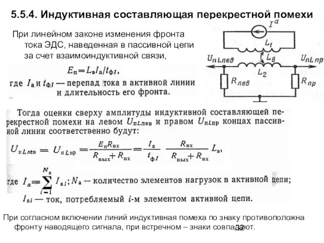 5.5.4. Индуктивная составляющая перекрестной помехи При линейном законе изменения фронта тока ЭДС,