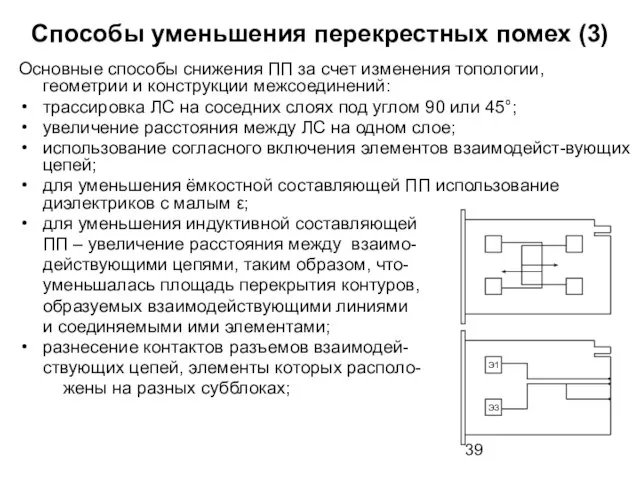 Способы уменьшения перекрестных помех (3) Основные способы снижения ПП за счет изменения