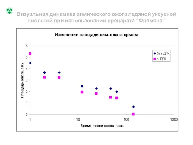 Визуальная динамика химического ожога ледяной уксусной кислотой при использовании препарата “Фламена”