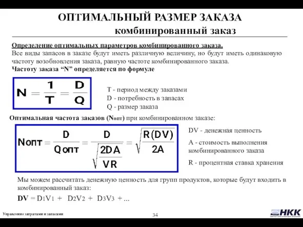 ОПТИМАЛЬНЫЙ РАЗМЕР ЗАКАЗА комбинированный заказ Определение оптимальных параметров комбинированного заказа. Все виды