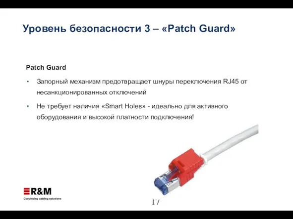 Patch Guard Запорный механизм предотвращает шнуры переключения RJ45 от несанкционированных отключений Не