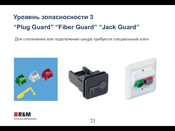 Уровень зопасносности 3 “Plug Guard” “Fiber Guard” “Jack Guard” Для отключения или