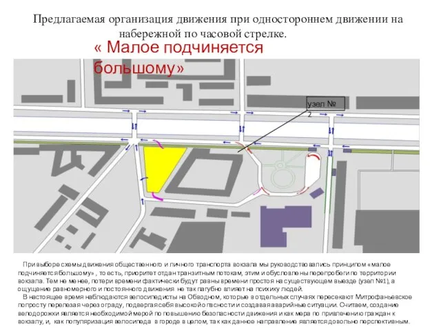 Предлагаемая организация движения при одностороннем движении на набережной по часовой стрелке. «