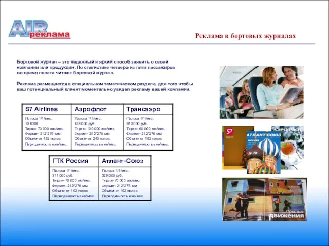 Реклама в бортовых журналах Бортовой журнал – это надежный и яркий способ