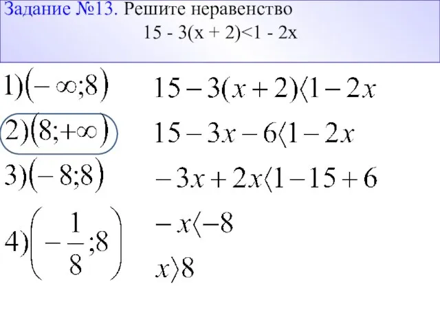 Задание №13. Решите неравенство 15 - 3(х + 2)