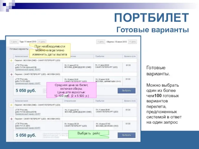 ПОРТБИЛЕТ Готовые варианты Готовые варианты. Можно выбрать один из более чем100 готовых