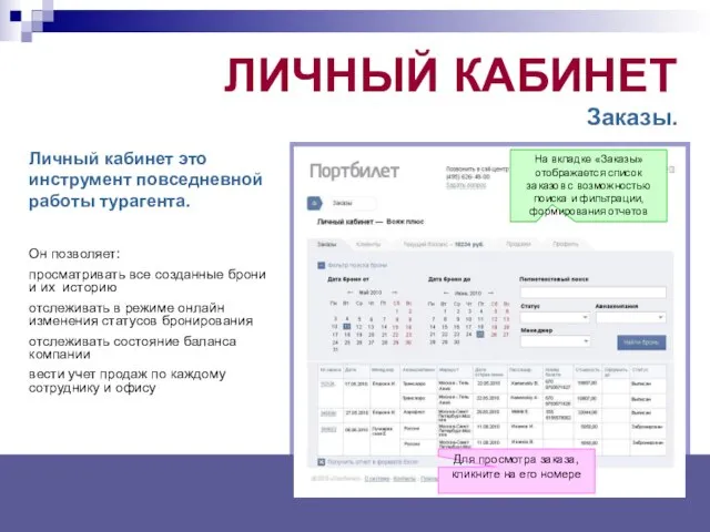 ЛИЧНЫЙ КАБИНЕТ Заказы. Личный кабинет это инструмент повседневной работы турагента. Он позволяет: