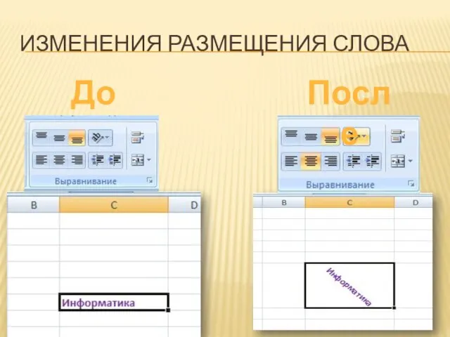 ИЗМЕНЕНИЯ РАЗМЕЩЕНИЯ СЛОВА До После