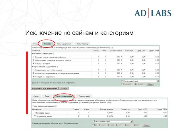 Исключение по сайтам и категориям