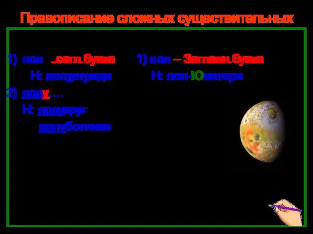 Нефёдова О.Н. Правописание сложных существительных пол_ пол – пол согл.буква 1) пол