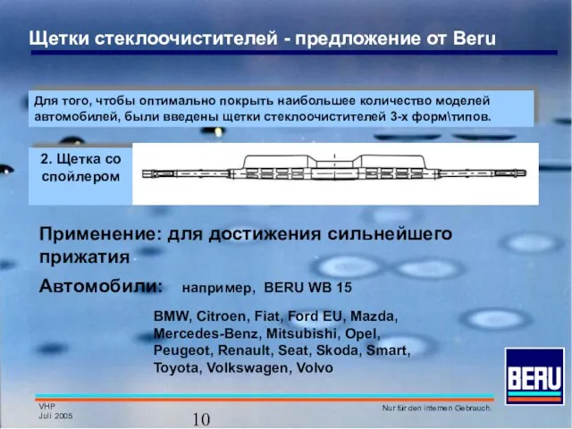 Для того, чтобы оптимально покрыть наибольшее количество моделей автомобилей, были введены щетки