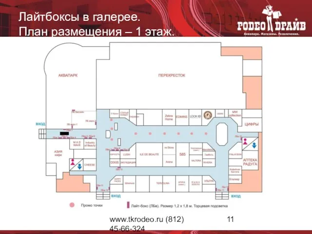 www.tkrodeo.ru (812) 45-66-324 Лайтбоксы в галерее. План размещения – 1 этаж.