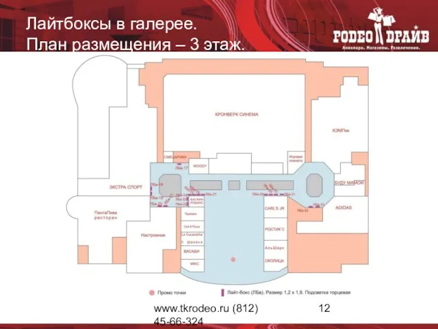 www.tkrodeo.ru (812) 45-66-324 Лайтбоксы в галерее. План размещения – 3 этаж.