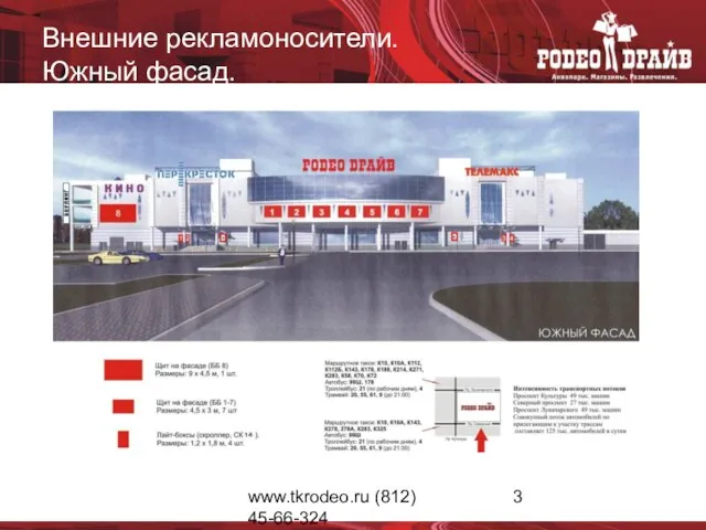 www.tkrodeo.ru (812) 45-66-324 Внешние рекламоносители. Южный фасад.