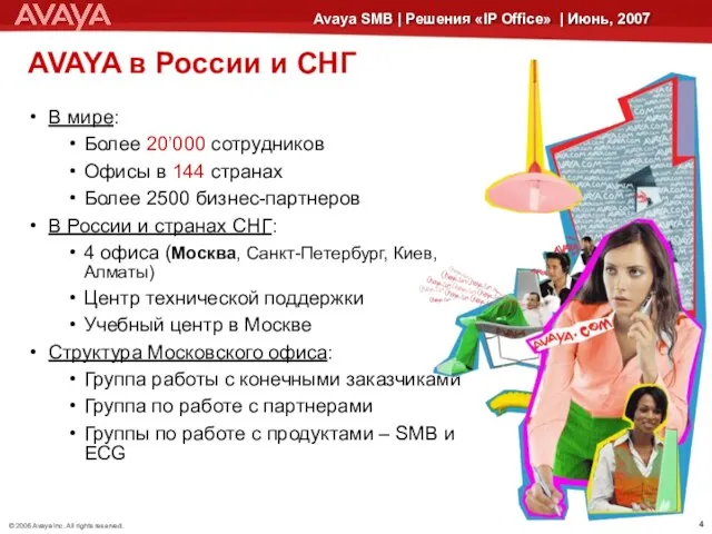 AVAYA в России и СНГ В мире: Более 20’000 сотрудников Офисы в