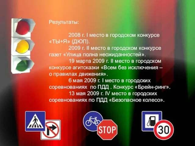 Результаты: 2008 г. I место в городском конкурсе «ТЫ+Я» (ДЮП). 2009 г.