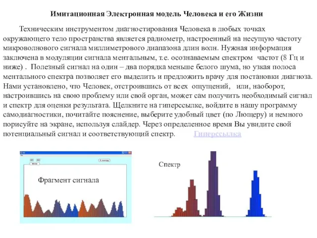 Имитационная Электронная модель Человека и его Жизни Техническим инструментом диагностирования Человека в