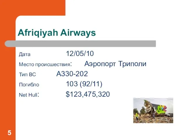 Afriqiyah Airways Дата 12/05/10 Место происшествия: Aэропорт Триполи Тип ВС A330-202 Погибло