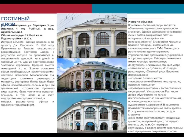 Местонахождение: ул. Варварка, 3; ул. Ильинка, 4; пер. Рыбный, 2; пер. Хрустальный,