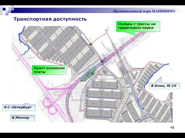 Транспортная доступность В Москву Промышленный парк ПАПИВИНО В Клин, М-10 Пункт взимания