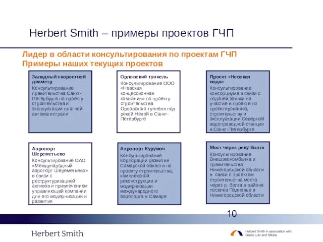 Herbert Smith – примеры проектов ГЧП Западный скоростной диаметр Консультирование правительства Санкт-Петербурга