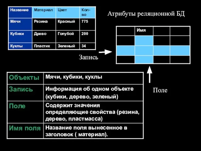 Запись Поле Атрибуты реляционной БД