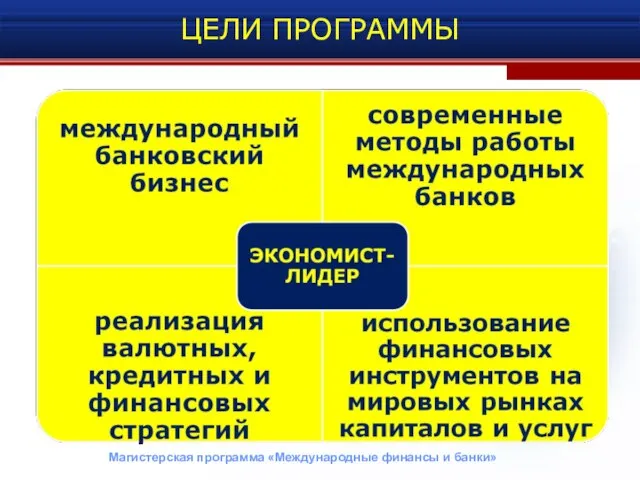 ЦЕЛИ ПРОГРАММЫ Магистерская программа «Международные финансы и банки»