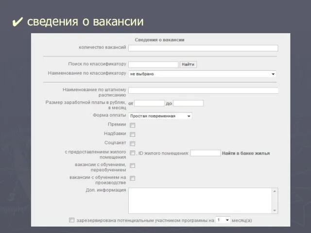 сведения о вакансии