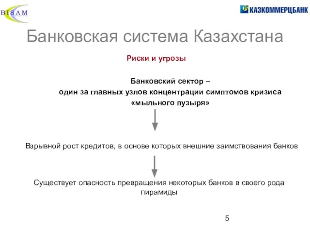 Банковская система Казахстана Риски и угрозы Банковский сектор – один за главных